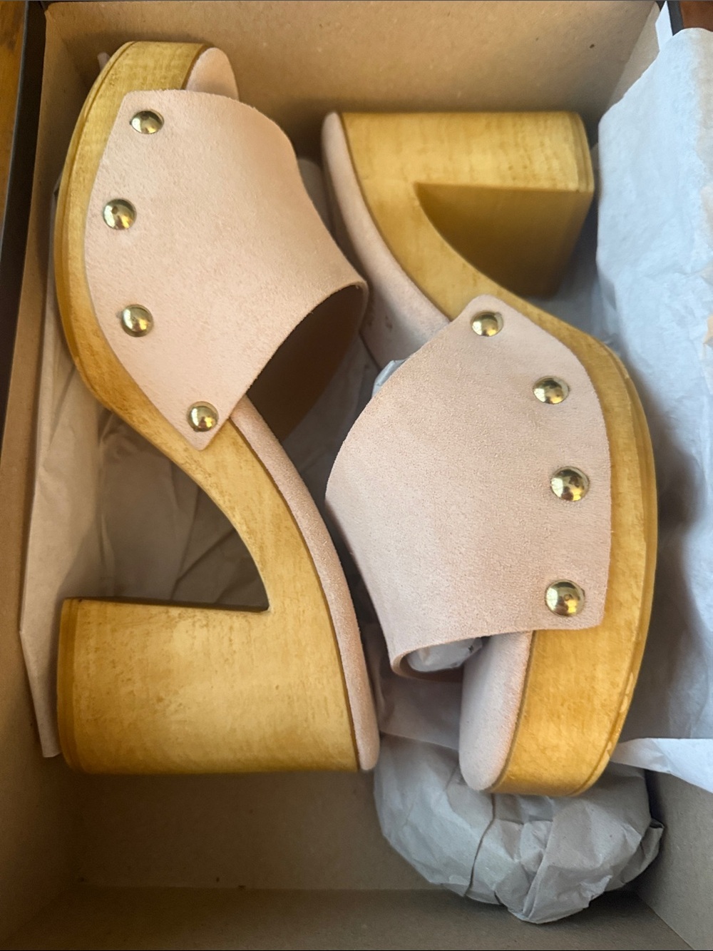 ShuShop Blush Suede Studded Platform Clogs